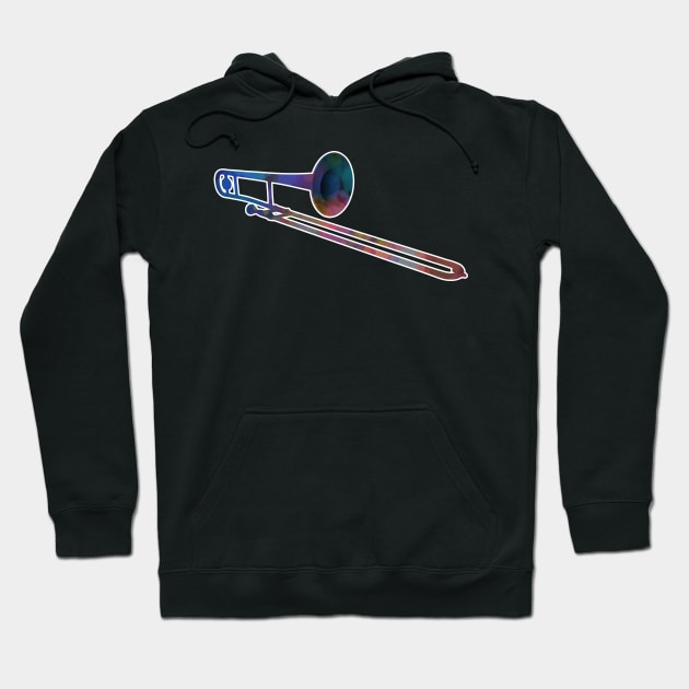 Trombone Silhouette: Rainbow Watercolor Hoodie by Dawn Anthes